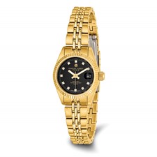 Image of Ladies Charles Hubert IP-plated Stainless Steel Black Dial Watch
