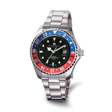 Image of Charles Hubert Stainless Steel Black Dial Red/Blue Bezel Watch
