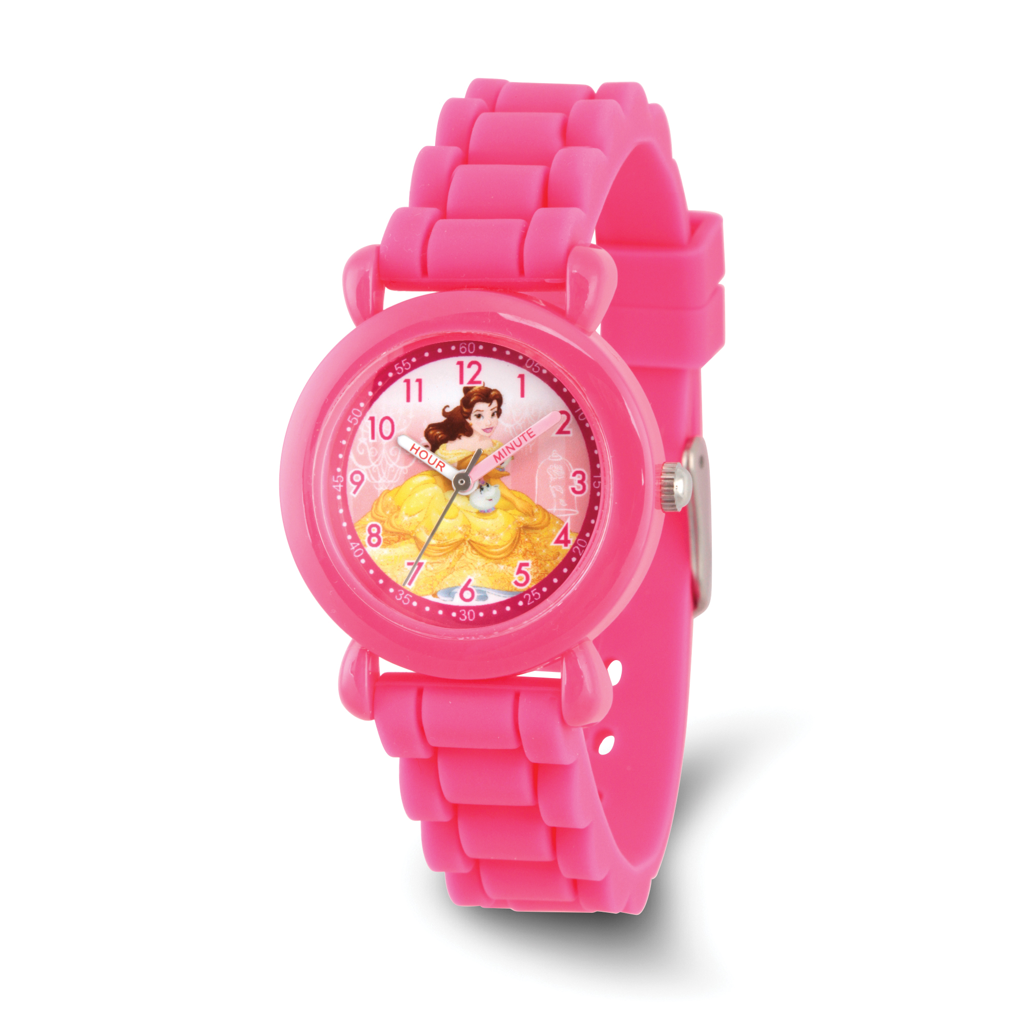 Disney Kids Princess Belle Pink Silicone Time Teacher Watch Quality Gold