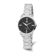 Image of Ladies Charles Hubert Stainless Steel Black Dial Watch