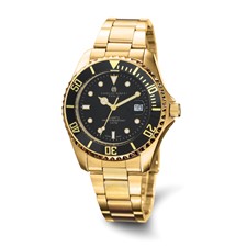 Image of Mens Charles Hubert Gold-plated Stainless Steel Black Dial Watch
