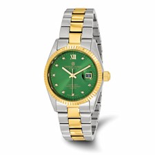 Image of Charles-Hubert Two-Tone Yellow IP-plated Stainless Steel Quartz Green Dial Watch