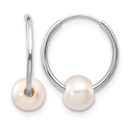 10k White Gold 5-6mm White Freshwater Cultured Pearl Endless Hoop Earrings