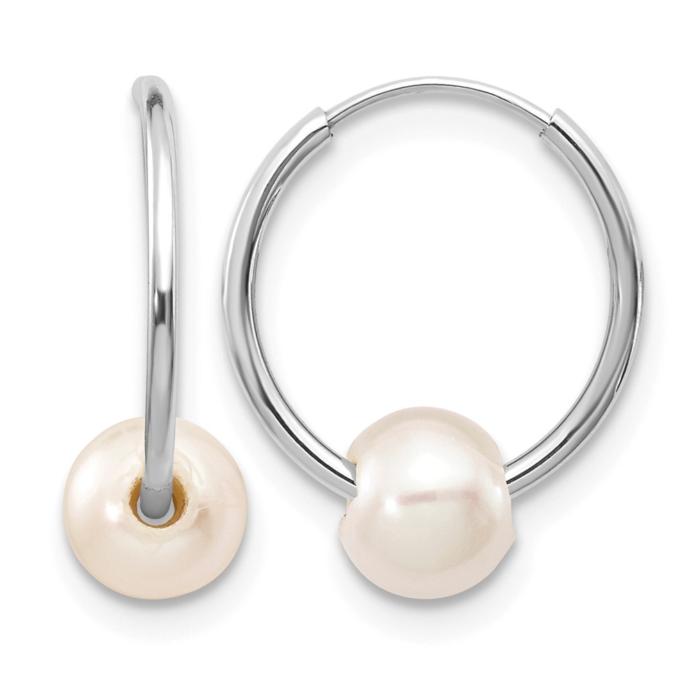 10k White Gold 5-6mm White Freshwater Cultured Pearl Endless Hoop Earrings