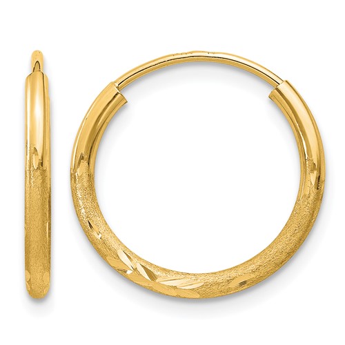 10k 1.5mm Satin Diamond-cut Endless Hoop Earrings