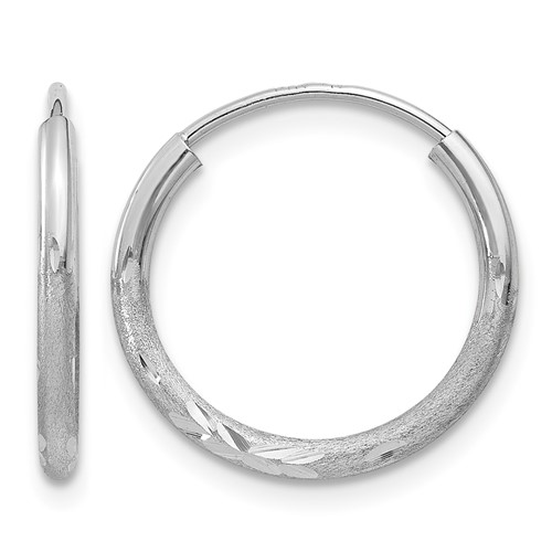 10k White Gold 1.5mm Diamond-cut Endless Hoop Earrings