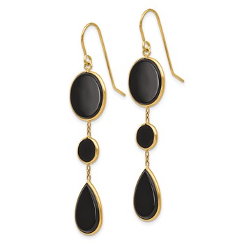 14k Black Onyx Geometric Dangle French Hook Earrings — alternate view