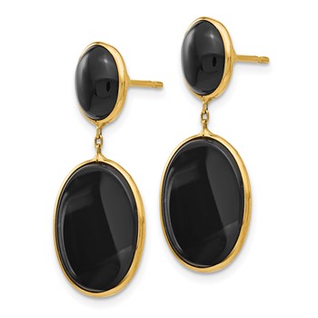 14k Black Onyx Oval Dangle Post Earrings — alternate view