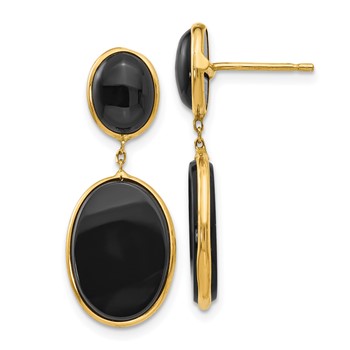 14k Black Onyx Oval Dangle Post Earrings