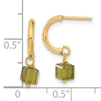 14ky Green CZ Dangle C-Hoop Earrings — alternate view