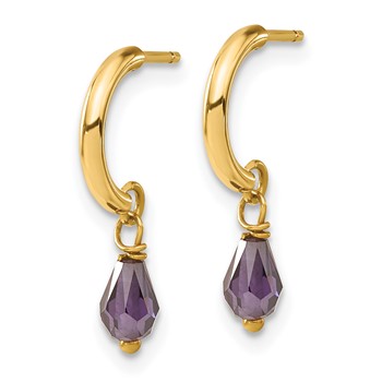 14ky Purple CZ Dangle C-Hoop Earrings — alternate view