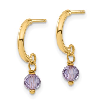 14ky Round Purple CZ Dangle C-Hoop Earrings — alternate view