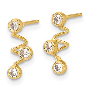 14ky Polished CZ Spiral Post Dangle Earrings — alternate view