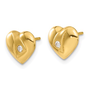 14ky Polished & Satin CZ Heart Post Earrings — alternate view