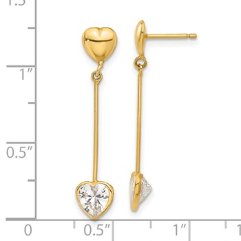14k CZ Heart Dangle Earrings — alternate view