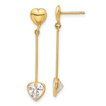14k CZ Heart Dangle Earrings