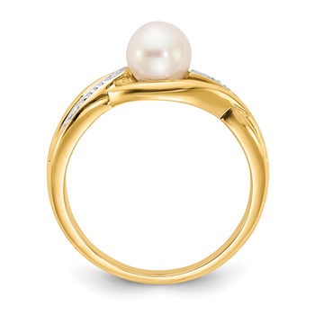 14k 5-6mm White Freshwater Cultured Pearl and Diamond Ring — alternate view