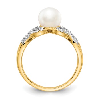 14k 6-7mm Freshwater Cultured Pearl and Diamond -X- Ring — alternate view