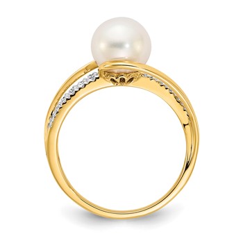 14k 7-8mm White Freshwater Cultured Pearl and Diamond Ring — alternate view