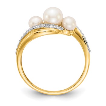 14k Diamond and White Freshwater Cultured 3-Pearl Bypass Ring — alternate view