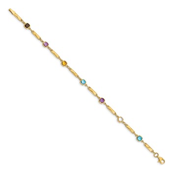 14K Complete Cushion-cut Sky Blue Topaz/White Quartz/Smoky Quartz/Amethyst/Citrine Fancy Link 7 inch Rainbow Bracelet — alternate view