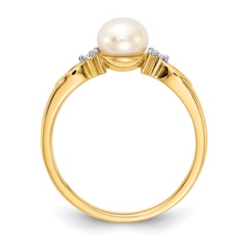 14k 6mm White Freshwater Cultured Pearl and Diamond Ring — alternate view