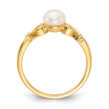 14k White Freshwater Cultured Pearl and Diamond Heart Ring — alternate view