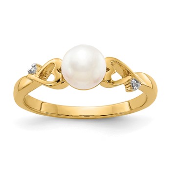 14k White Freshwater Cultured Pearl and Diamond Heart Ring