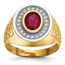 Image of 14k w/ Rhodium CZ & Oval Red CZ Mens Ring