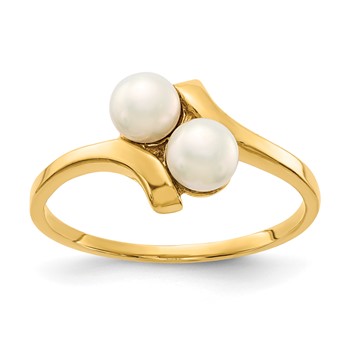14K 4-5mm White Button Freshwater Cultured 2-Pearl Bypass Ring