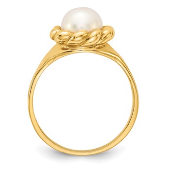 14K 6-7mm White Button Freshwater Cultured Pearl Ring — alternate view