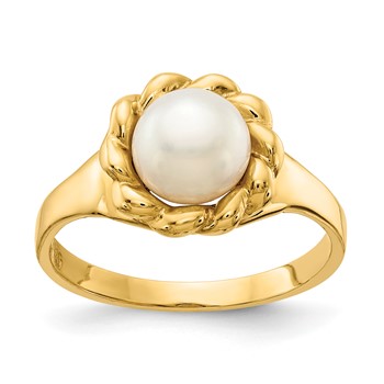 14K 6-7mm White Button Freshwater Cultured Pearl Ring