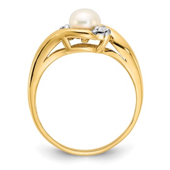 14k 5-6mm White Button Freshwater Cultured Pearl and .04 Carat Diamond Bypass Ring — alternate view