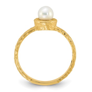 14K Brushed & Hammered 5-6mm Rnd Wht Freshwater Cultured Pearl Ring — alternate view