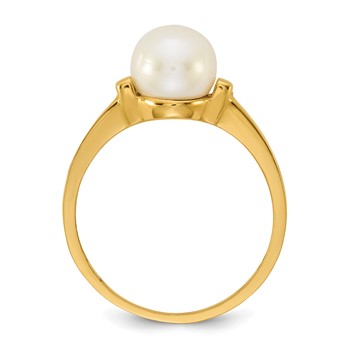 14k Polished 7-8mm Button White Freshwater Cultured Pearl Size 7 Ring — alternate view