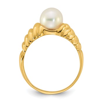 14k Polished 6-7mm Round White Freshwater Cultured Pearl Size 7 Scalloped Shank Ring — alternate view