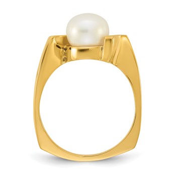 14k Polished 7-8mm Button White Freshwater Cultured Pearl Size 7 Square Shank  Ring — alternate view