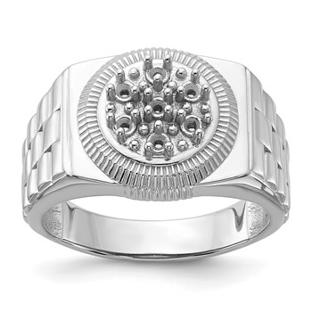 IB Goodman 14k White Gold Holds 7-2.0mm Diamonds Ridged-Sides Circular Top Mens Ring Mounting