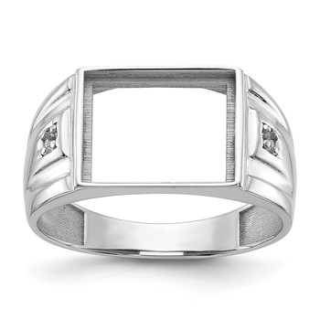 IB Goodman 14k White Gold Holds 12x10mm Rectangle Onyx and 2-1.0mm Diamonds Mens Ring Mounting