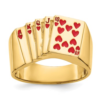 IB Goodman 14k Red Enameled Royal Flush in Hearts Mens Ring