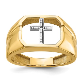 IB Goodman 14k Holds Octagon Onyx and 1-1.0mm Diamond Mens Cross Ring Mounting