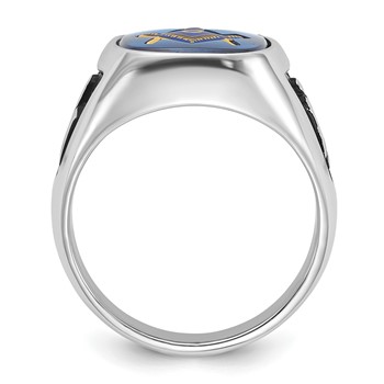IB Goodman 14k White Gold Mens Polished and Textured with Black Enamel and Imitation Blue Spinel Masonic Ring — alternate view