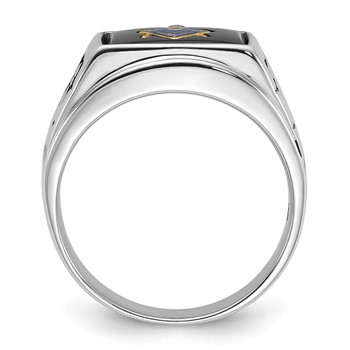 IB Goodman 14k White Gold Mens Polished and Textured with Black Enamel and Onyx Masonic Ring — alternate view