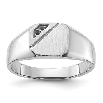 14k White Gold Holds 2-1.3mm Diamonds 10.0x9.0mm Octagon Open Back Signet Ring Mounting