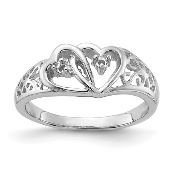 14k White Gold Polished .05ct. Diamond Heart Ring Mounting