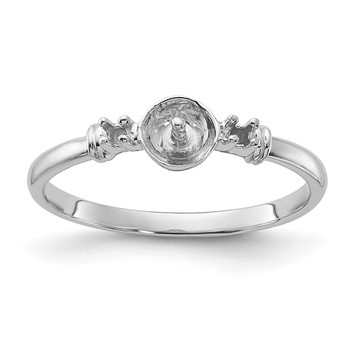 14k White Gold Polished Holds 5mm Pearl and 2-1.2mm Stones Ring Mounting