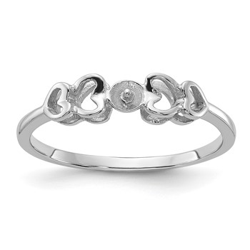 14k White Gold Polished Holds 4mm Pearl Heart Ring Mounting