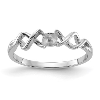 14k White Gold Polished Holds 4mm Pearl Twisted Ring Mounting