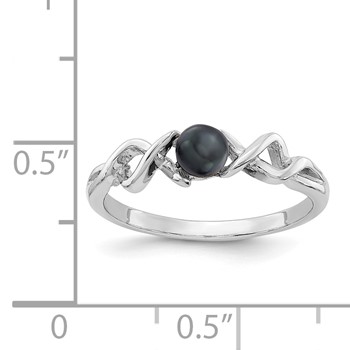 14k White Gold 4mm Black Freshwater Cultured Pearl Twisted Ring — alternate view
