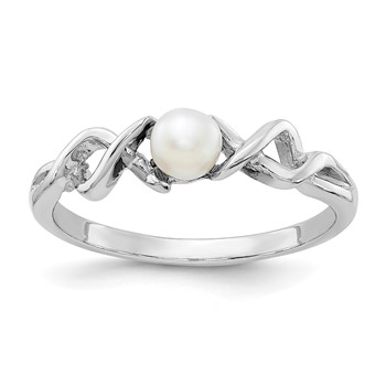 14k White Gold 4mm White Freshwater Cultured Pearl Twisted Ring